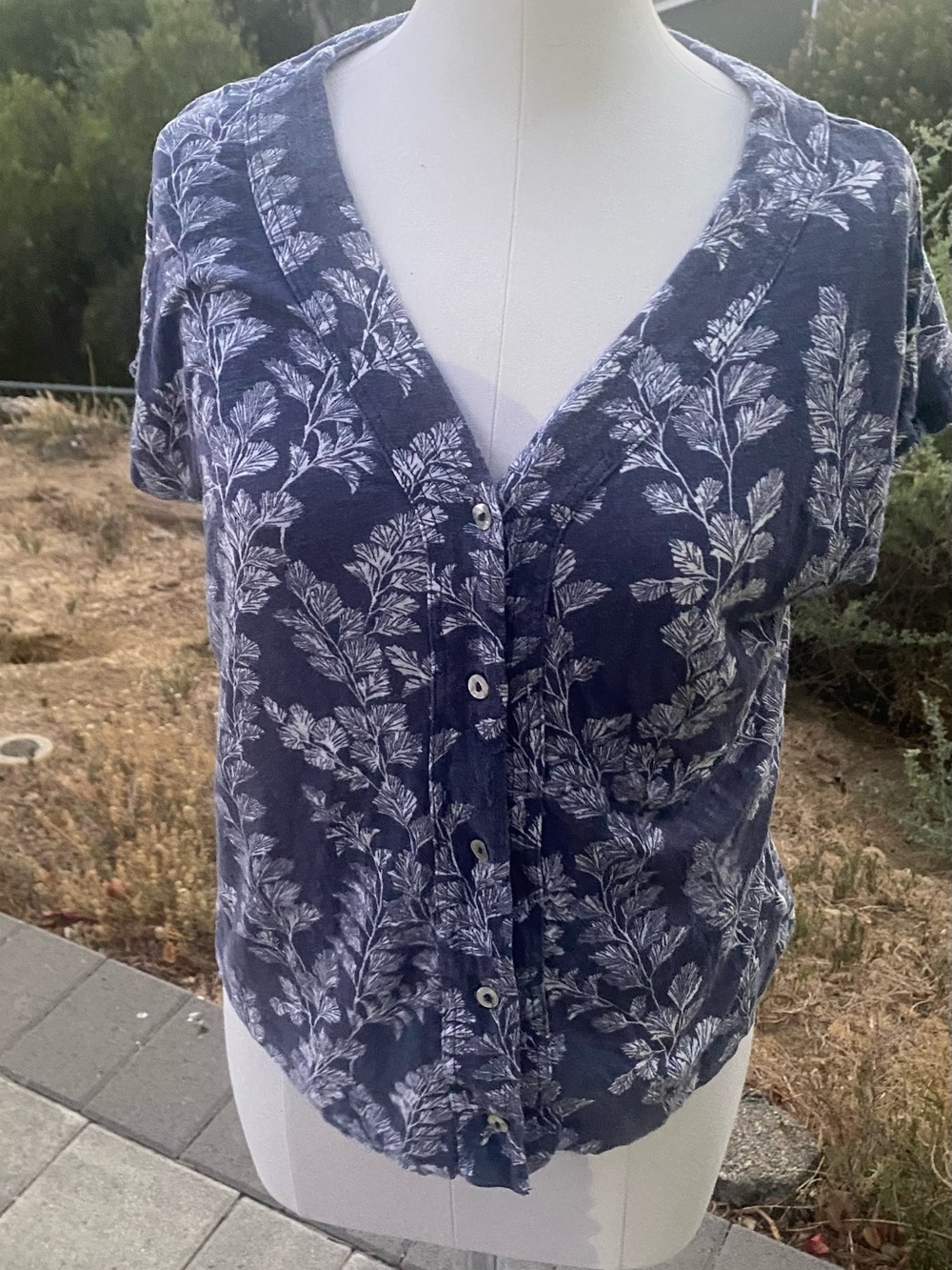 Laura Ashley Navy Blue Botanical Button-Front Top